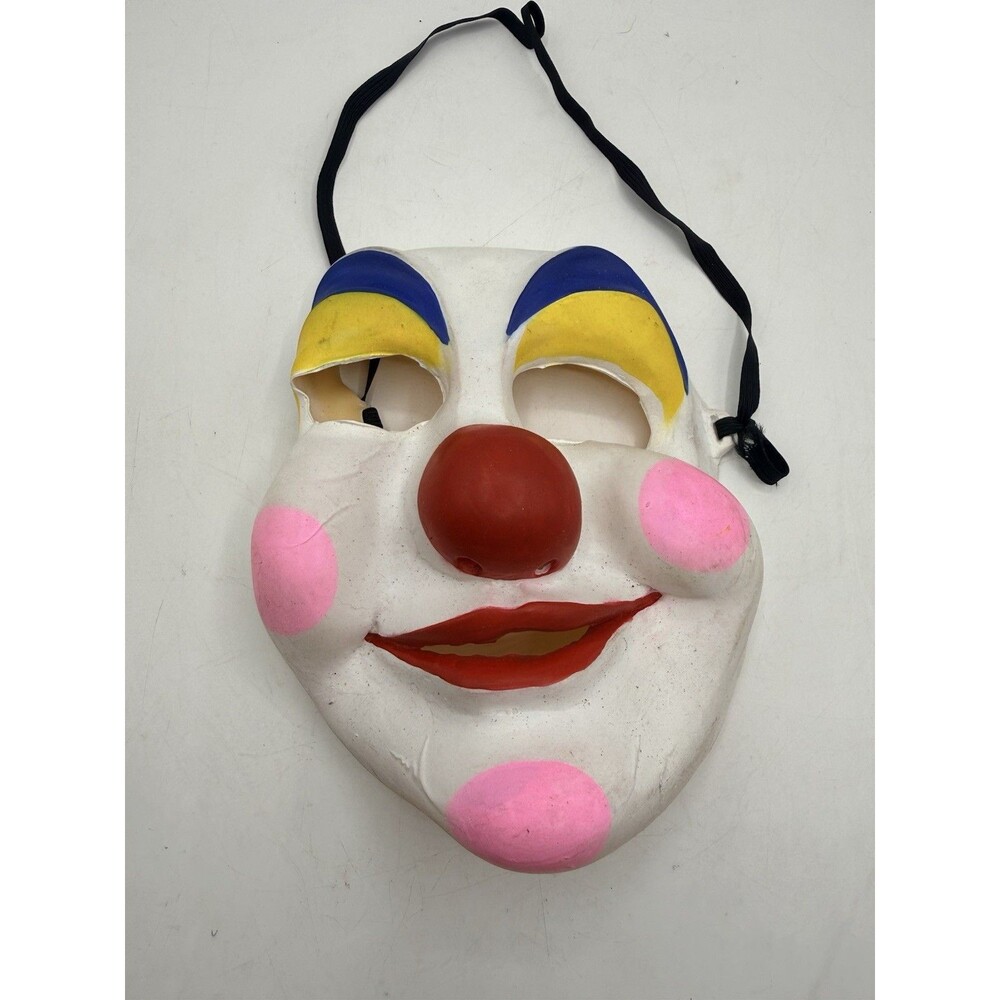 Vintage FUN WORLD DIV Clown Rubber Face Halloween Mask Pink Cheeks Red Nose
